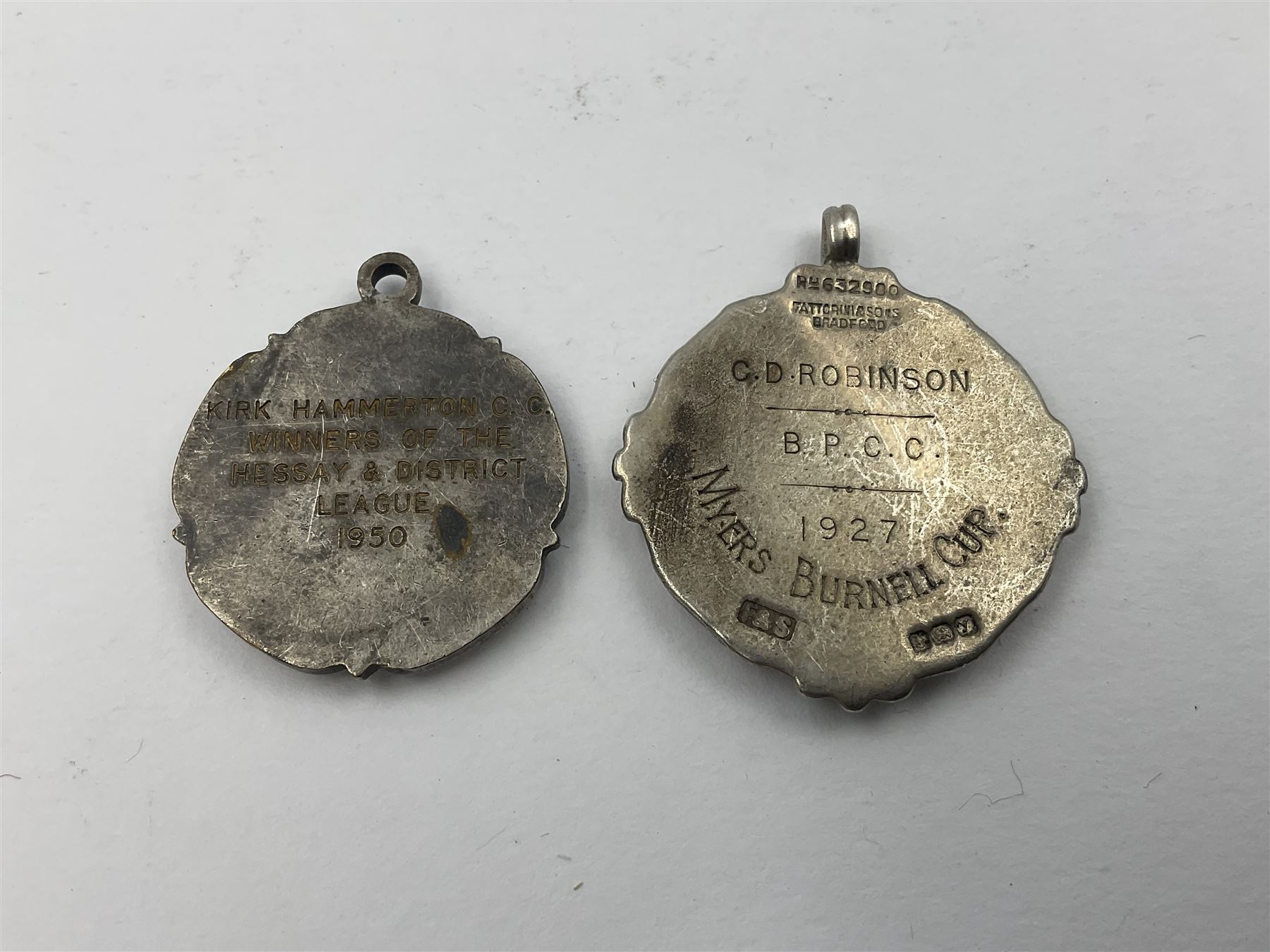 Ten early 20th century silver cartouche fobs, to include a Yorkshire Rose example, all hallmarked with various dates and makers

