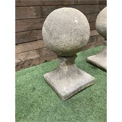 Pair of cast stone garden spherical ball finials or gatepost tops, D35, H60 - THIS LOT IS TO BE COLLECTED BY APPOINTMENT FROM DUGGLEBY STORAGE, GREAT HILL, EASTFIELD, SCARBOROUGH, YO11 3TX