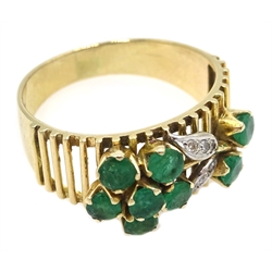  14ct gold emerald and diamond flower design ring, stamped 585  