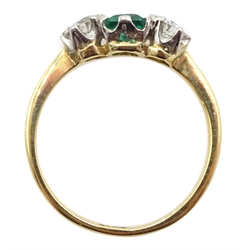 18ct gold emerald and round brilliant cut diamond ring, total diamond approx 0.40 carat