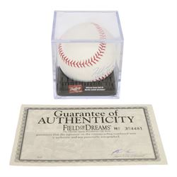 Signed Tom Glavine Rawlings baseball with HOF 2014 inscription, contained within an acryli...