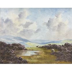 Lewis Creighton (British 1918-1996): Sheep on the Moors, oil on board signed 39cm x 50cm