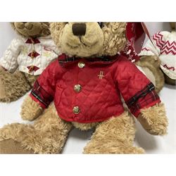 Six Harrods annual teddy bears, dating between 2011 and 2016, tallest H38cm