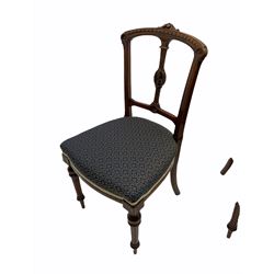 A set of six Victorian walnut dining/bedroom chairs, upholstered seats with horsehair stuffing