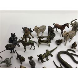 Collection of miniature cold painted bronze and similar animals, to include birds, sheep, horses etc 
