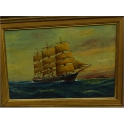  Three masted Sailing vessel with a Steam ship beyond,oil on canvas laid on board, signed L.Papaluca, 40cm x 60cm  