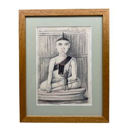 Indian School (Possibly 18th Century): Portrait of Buddha, pen and ink sketch indistinctly...