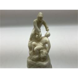 Royal Dux figure of a saluting soldier and Willow Art Crested ware Hull soldiers war memorial c1903 late South African war, tallest H19cm