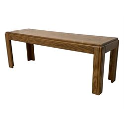 Late 20th century oak coffee table, rectangular top with parquetry inlay, raised on square tapered legs