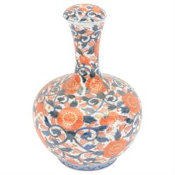 Japanese imari bottle vase with dome cover, H22