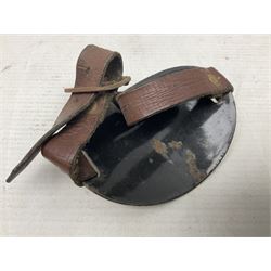 Railway interest - oval cast-iron plaque 'G.N.R. Maintenance Ends' in red, white and black L30cm; two red/white enamel 'Look Out' armbands with leather straps, one marked LNER; and a brass whistle (?) (4)