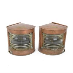 Pair of 'Starboard' and 'Port' copper ship's lamps, of bow-fronted triangular form, H22cm