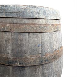 Vintage oak and metal bound whiskey barrel