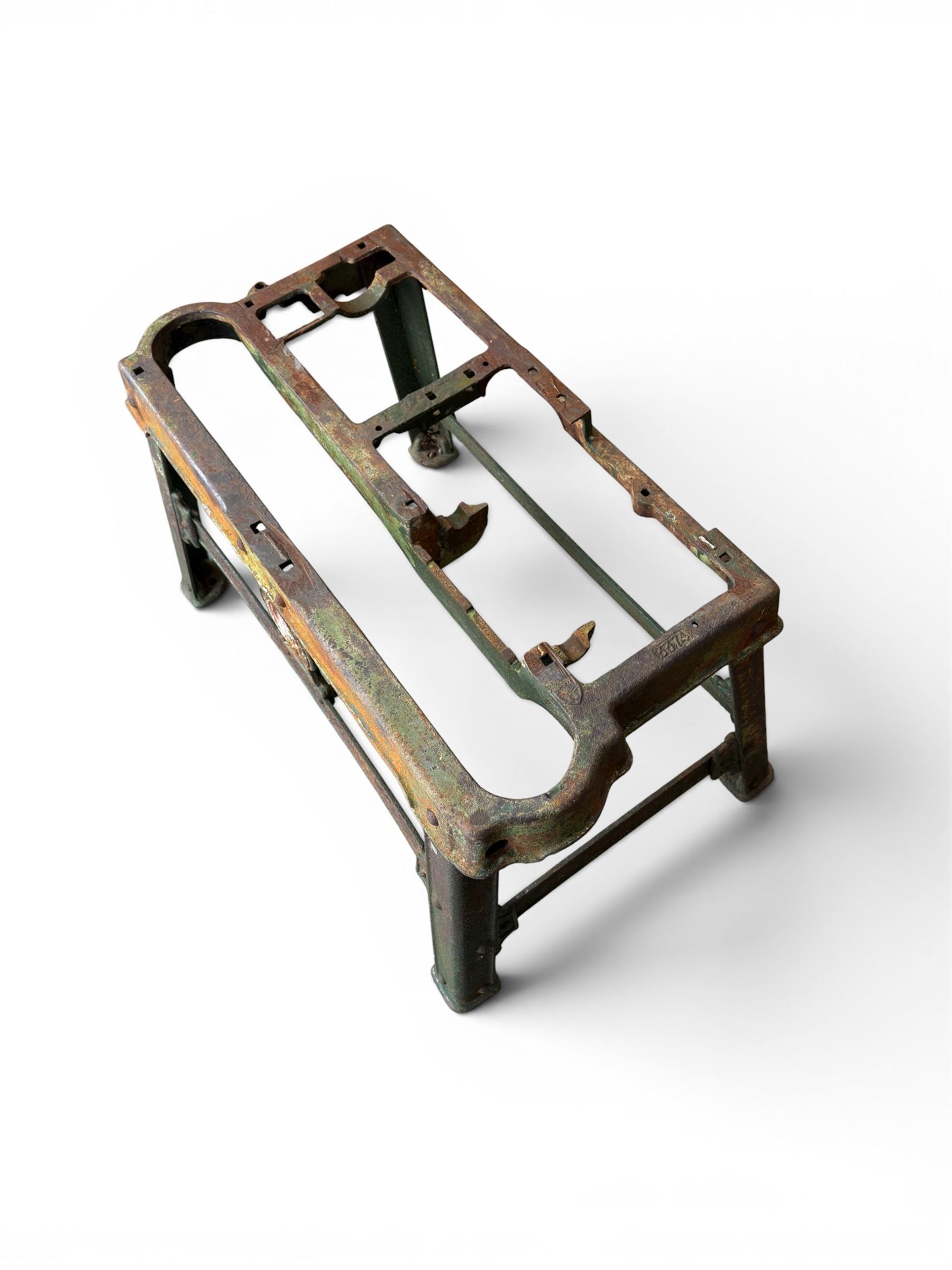 19th century heavy cast iron garden / machine table base, by Henry Bamford & Sons, with plaque, no. 3374, part of the JCB family