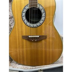 Ovation Ultra Series Model No.1512 electro acoustic guitar, 1980s/90s with textured black bowl back, natural spruce top and mahogany neck, serial no.232916 L104cm; in Hiscox Liteflite case with GuitarKes Workshop set-up and service certificate date October 2021
