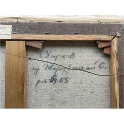 Evgeni Fedorovich Zherdzitski (Ukrainian 1928-): 'Spring, Crimea, Gurzut', oil on canvas signed and dated 1963, inscribed and labelled verso 58cm x 64cm 