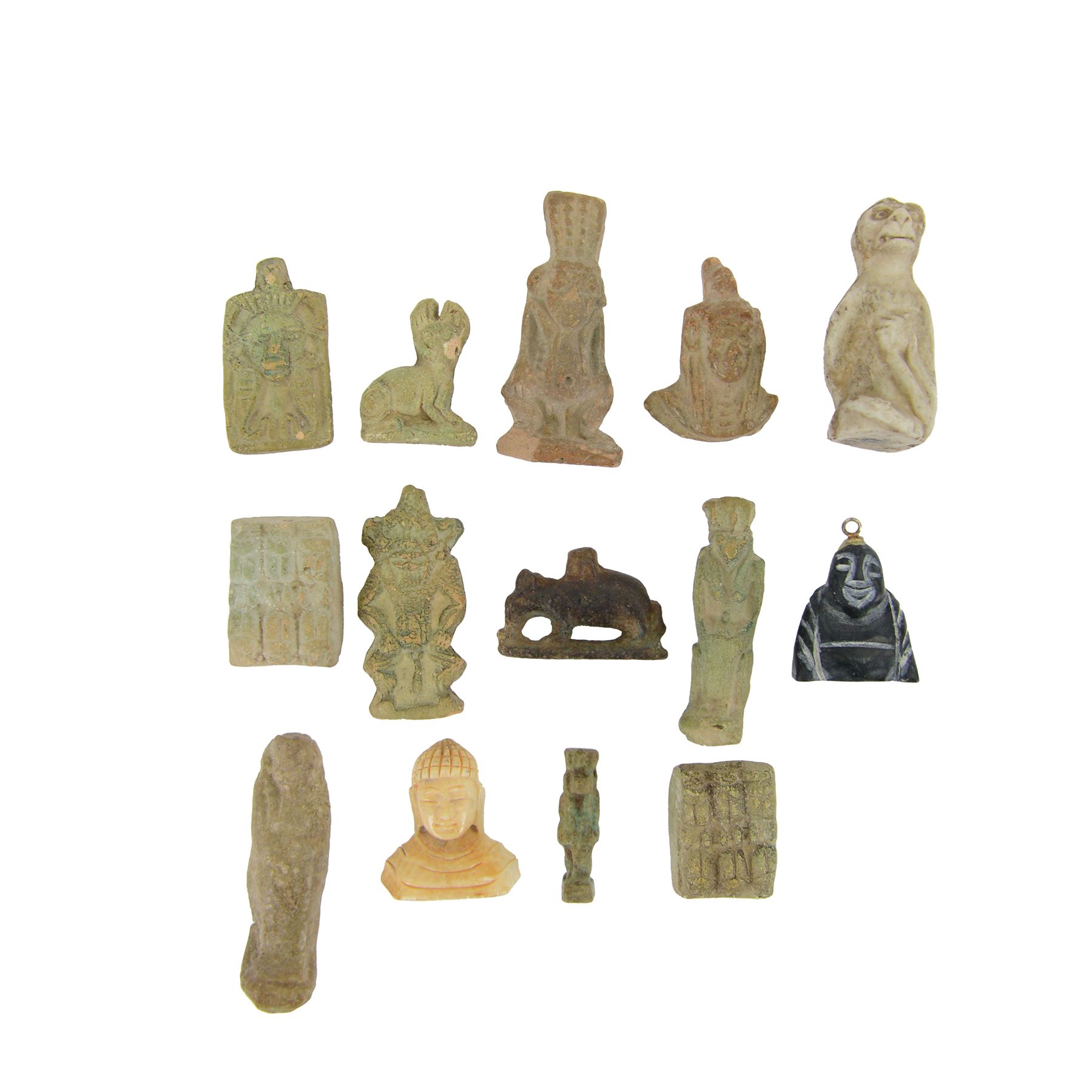 Collection of 20th century Egyptian tourist souvenir amulets and similar, including figures and zoomorphic examples 