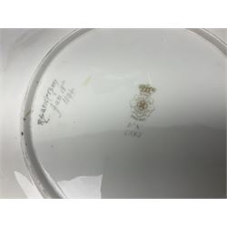 Pair rubian art pottery jugs and pair painted Doulton plates, jugs H42cm