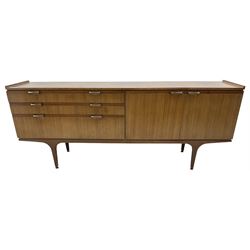 Meredew - mid-20th century teak sideboard, fitted with three drawers and two cupboards
