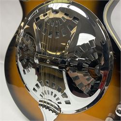 Eastwood of Canada Delta 4 electric four-string tenor resonator guitar with tobacco sunburst finish, serial no.1703437 L100cm; in original soft carrying case