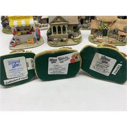 Eighteen Lilliput Lanes, including The Penny Farthing, The Pigsty, Borrowdale School, Fairy Cake Tearoom, An Apple a Day,Ladybird Cottage etc, all with original boxes 