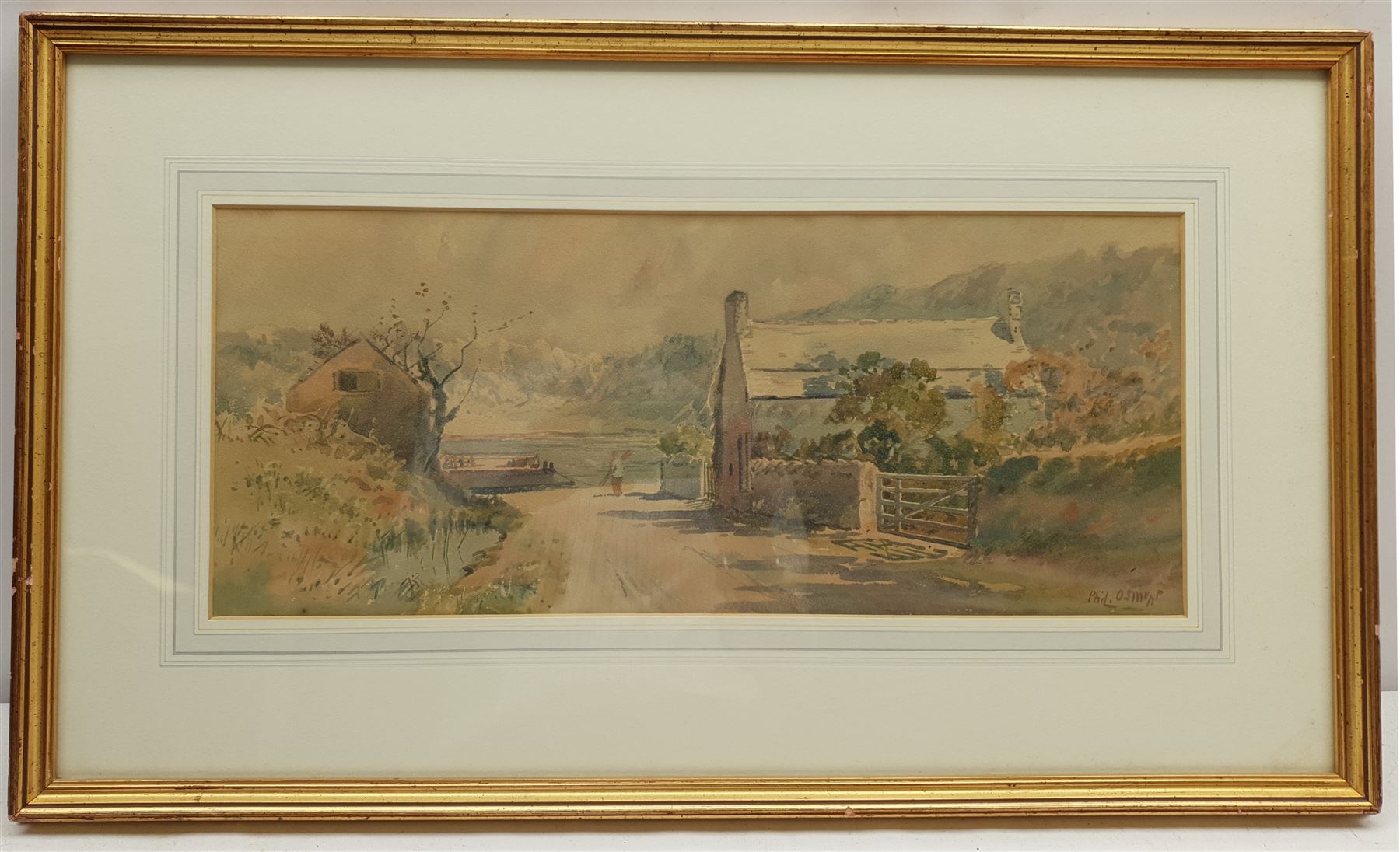 Philip Osment (British 1861-1947): 'Eccleston Ferry' near Chester, watercolour signed 20cm x 47cm