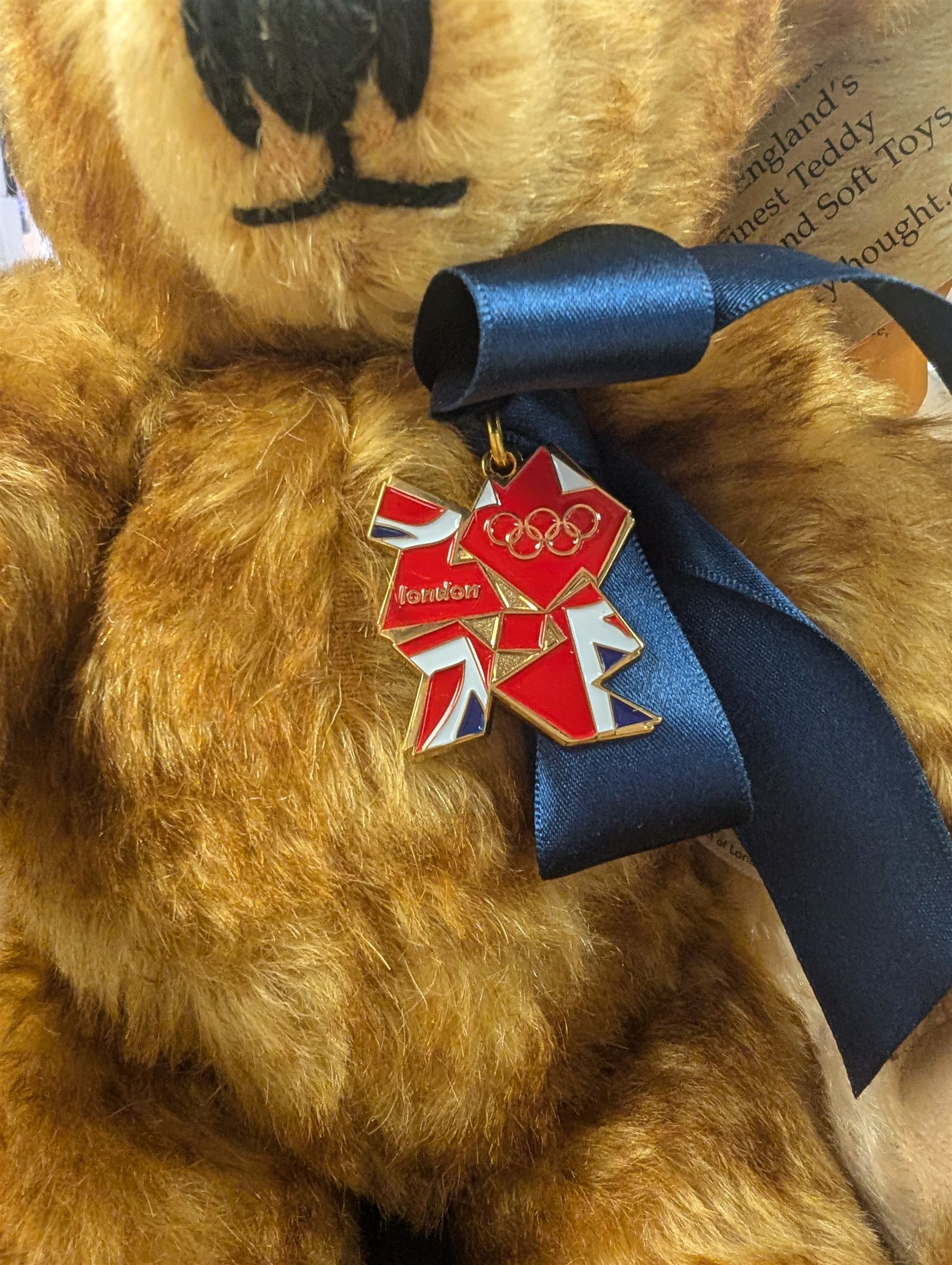 Two collectable bears, comprising Steiff Diamond Jubilee bear and Merrythought London 2012 Olympic bear, tallest H30cm
