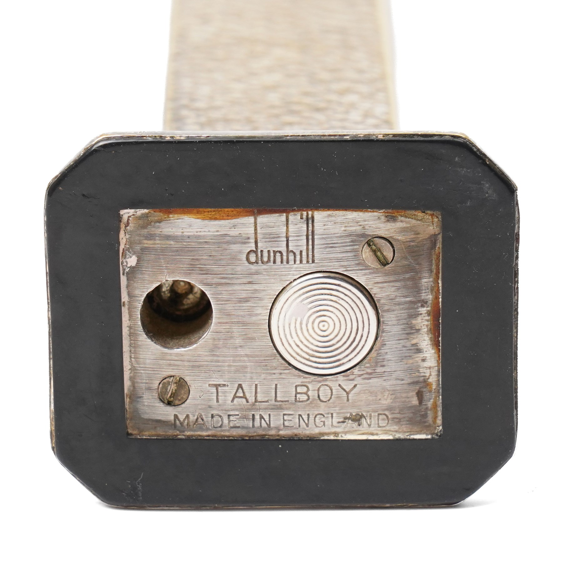 Dunhill Tallboy silver-plated table lighter, planished case, with instruction manual, H11cm