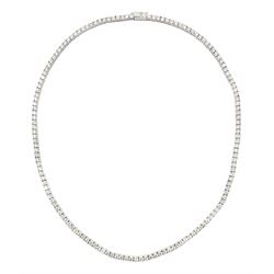 18ct white gold round brilliant cut diamond line necklace, stamped 18K, total diamond weight approx 13.10 carat