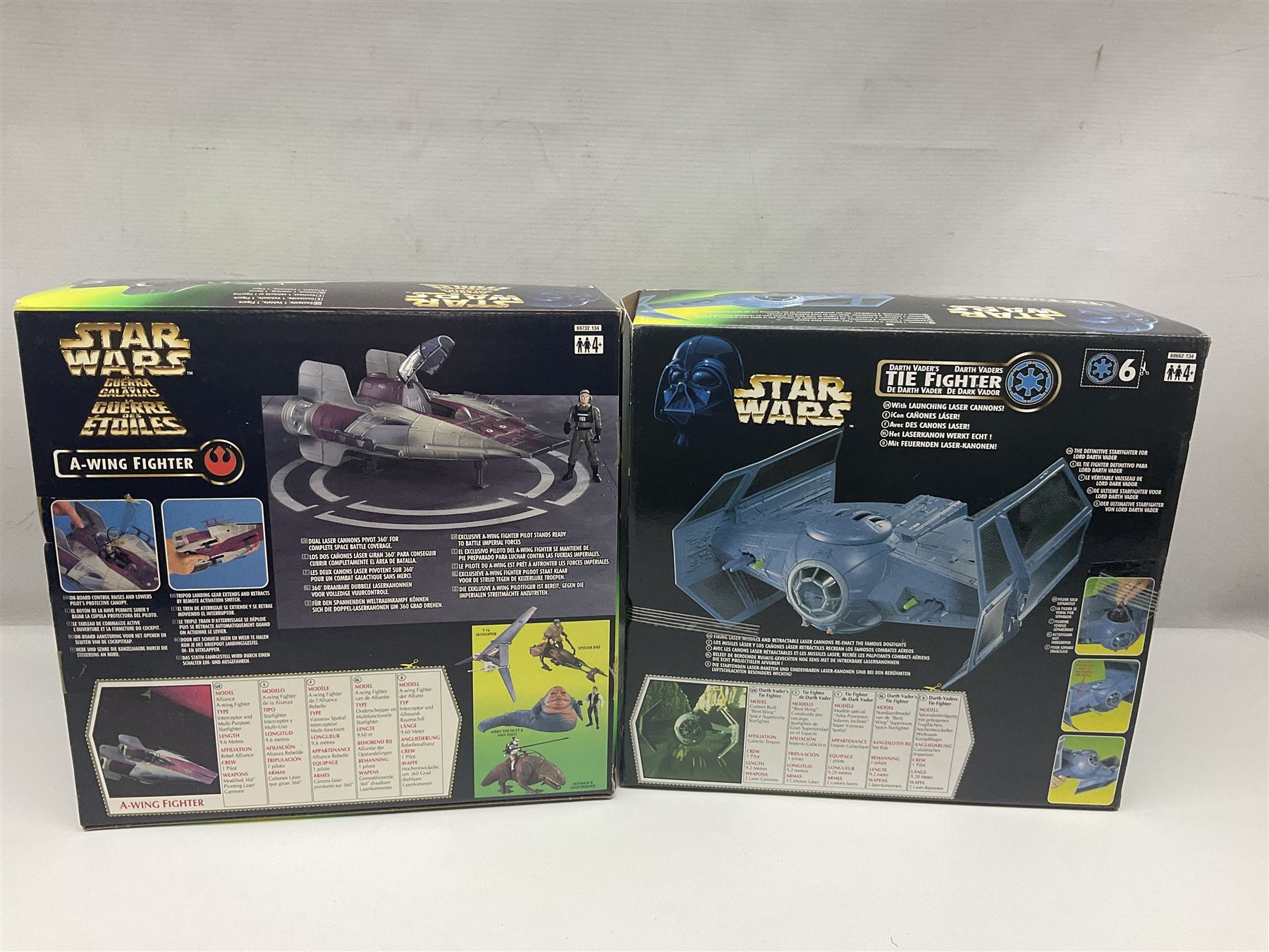 Star Wars - La Guerra De Las Galaxias La Guerre Des Etoiles - A-Wing Fighter; Luke's T-16 Skyhopper; Darth Vader's TIE Fighter; and Rebel Snowspeeder; all boxed (4)