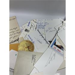 Collection of over 600 autographs on cards, clipped pieces, letters etc including William Gladstone, Lord North, Randolph Churchill, Hugh Dalton, Philip Noel-Baker, Philip Burne-Jones, Tiger Woods, Ben Hogan, Cindy Crawford, Viv Nicholson, Roddy Doyle, Diana Cooper, Woody Allen, Roy Orbison, Mary Wilson, Sammy Davis Jr., Clive Brook, Roger Quilter, Chay Blyth, Chris Bonington, John Lodge, Trevor Bayliss, Penelope Wilton, Tom O'Connor, Charles Aznavour, Alan Tichmarsh, Michael Ball, Thelma Barlow, Jack Brymer, Paul Badura-Skoda, John Lill, John Conteh, Charlotte Knollys, Arthur Godfrey, Eric Sykes, Queen Noor of Jordan, Victoria Gledenning, Madeleine Albright etc
