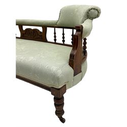 Late Victorian walnut framed chaise longue, walnut upholstered armchair and similar hall chair