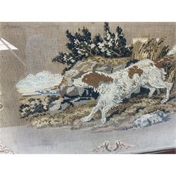 English School (19th century): Spaniel Running, Victorian woolwork 32cm x 47cm