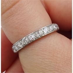 Early-mid 20th century platinum old cut diamond full eternity ring, twenty two diamonds of approx 0.06 carat, total diamond weight approx 1.30 carat, engraved decoration to the sides
