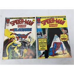 Collection of bronze age Marvel comics (1973-1976). Spider-Man Comics Weekly (1973-1976) nos 8-12, 14, 19-34, 75, 92, 95-97, 101-103, 106, 108, 109, 111, 115, 116, 121-132, 152, 155 and 156. Super Spider-Man with the Super-Heroes (1976) nos 161, 166-170, 177-182. The Mighty World of Marvel starring the Incredible Hulk (1974-1975) nos 102-04, 113-129 (excluding 115 and 120), 134, 135, 140, 143, 153-156, 158, 170, 172 and 182 (89)