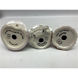 Thirteen Wade Collectors Club figures, comprising six Alice in Wonderland figures; Queen of Hearts, Alice, Mad Hatter, The Doormouse, White Rabbit and Cheshire cat, six Cinderella figures; Fairy Godmother, Cinderella Ready for the Ball, Prince Charming, Cinderella, Clorinda and Thisbe, together with Beauty from Beauty and the Beast, all with original boxes  