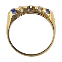 Victorian 18ct gold five stone sapphire and diamond ring, Birmingham 1899