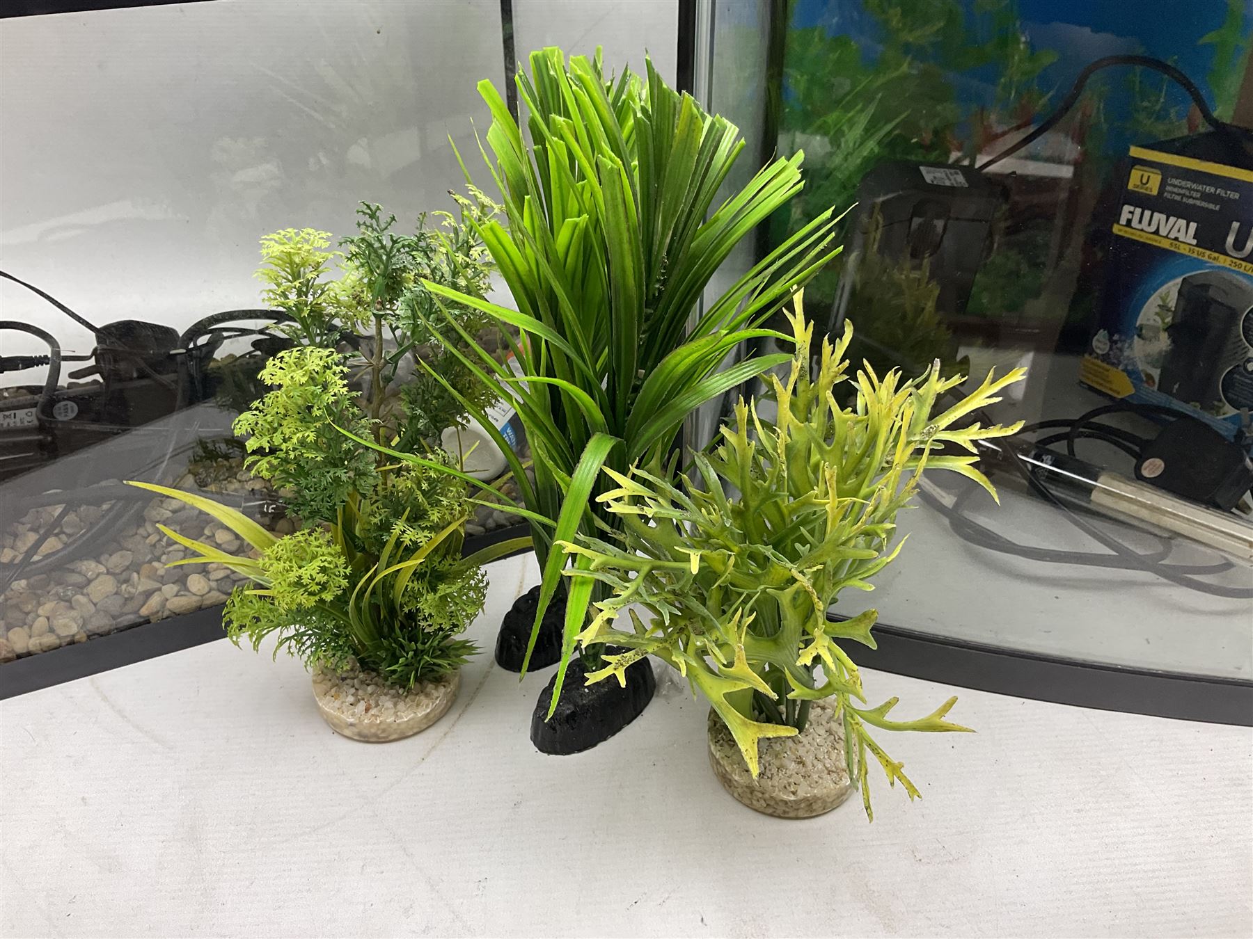 Two fish aquariums, comprising Interpet Aquapod LED starter kit 45l and PAH Fishbox 48l, with various accessories, tallest H40cm