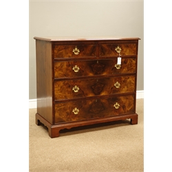  Early 19th Century walnut chest, fitted with two short and three long drawers, figured walnut facias and crossbanded top, W101cm, H95cm, D42cm  
