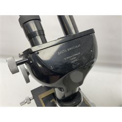 Three Binocular microscopes, comprising two W. Watson & Sons Bactil no 110331 and 107773 and Tasco LMSQF-F