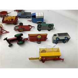 Dinky/Corgi - eighteen predominantly agricultural unboxed and playworn die-cast models including Massey tractors, various trailers and farm machinery, Land Rovers, Moto-cart, Station Wagon, NCB Electric Van, Garden Roller etc