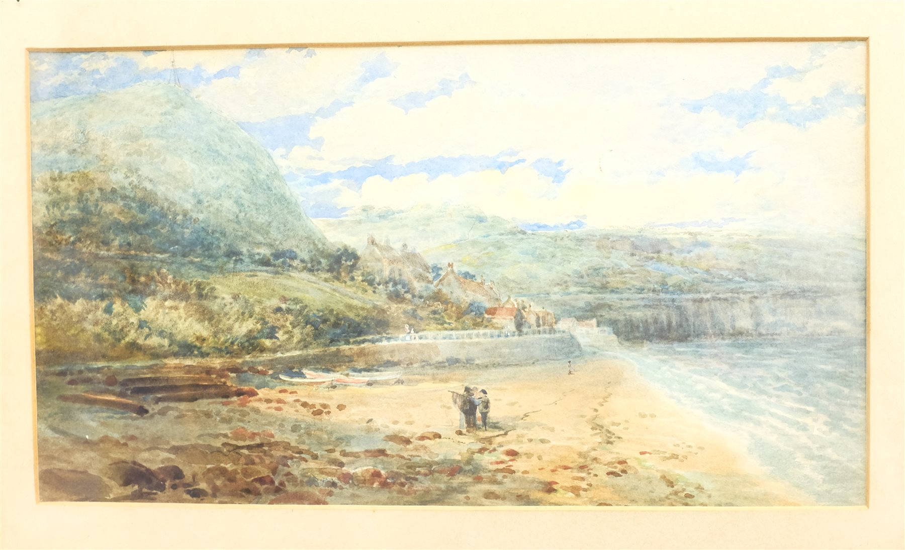 David Biglands (Northern British late 20th century): Sandsend, watercolour and gouache signed twice, together with a further watercolour and oil of Sandsend, both unsigned, max 31cm x 39cm (3)