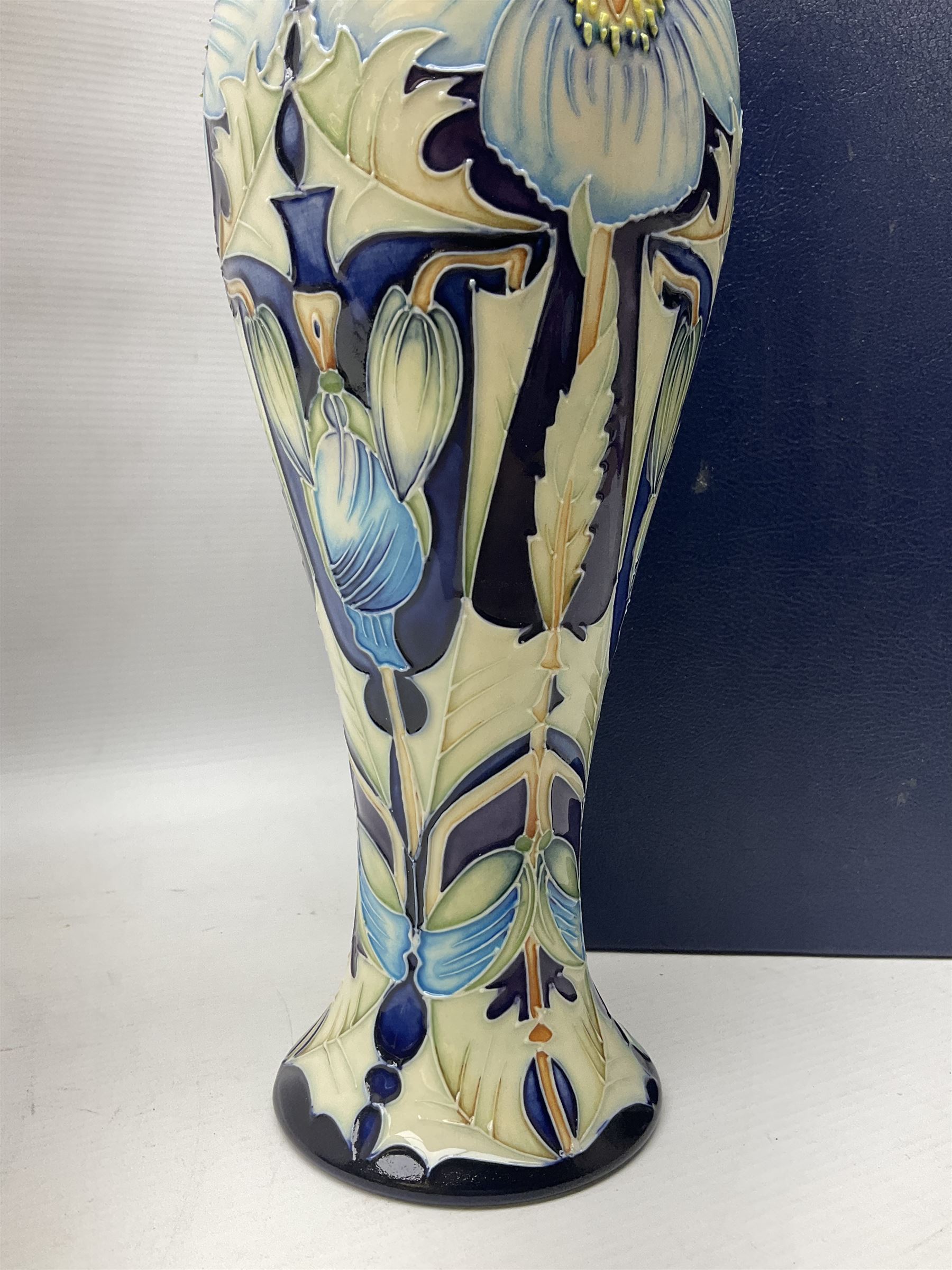 Moorcroft Collectors Club vase, of inverted baluster form, decorated in the Meconopsis pattern by Rachel Bishop, circa 2004, limited edition no. 14/150, H27.5cm, with original box