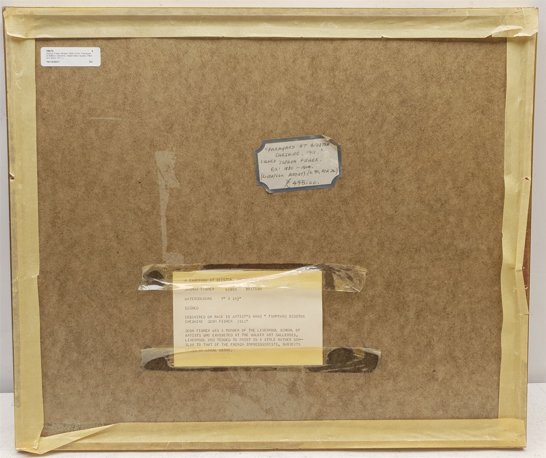 Joshua Fisher (Liverpool 1859-1930): 'Farmyard at Bidston Cheshire', watercolour signed, titled and dated 1911 verso 18cm x 26cm
