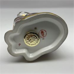 Three Royal Crown Derby paperweights, comprising of three cats, all with gold stoppers and printed mark beneath 