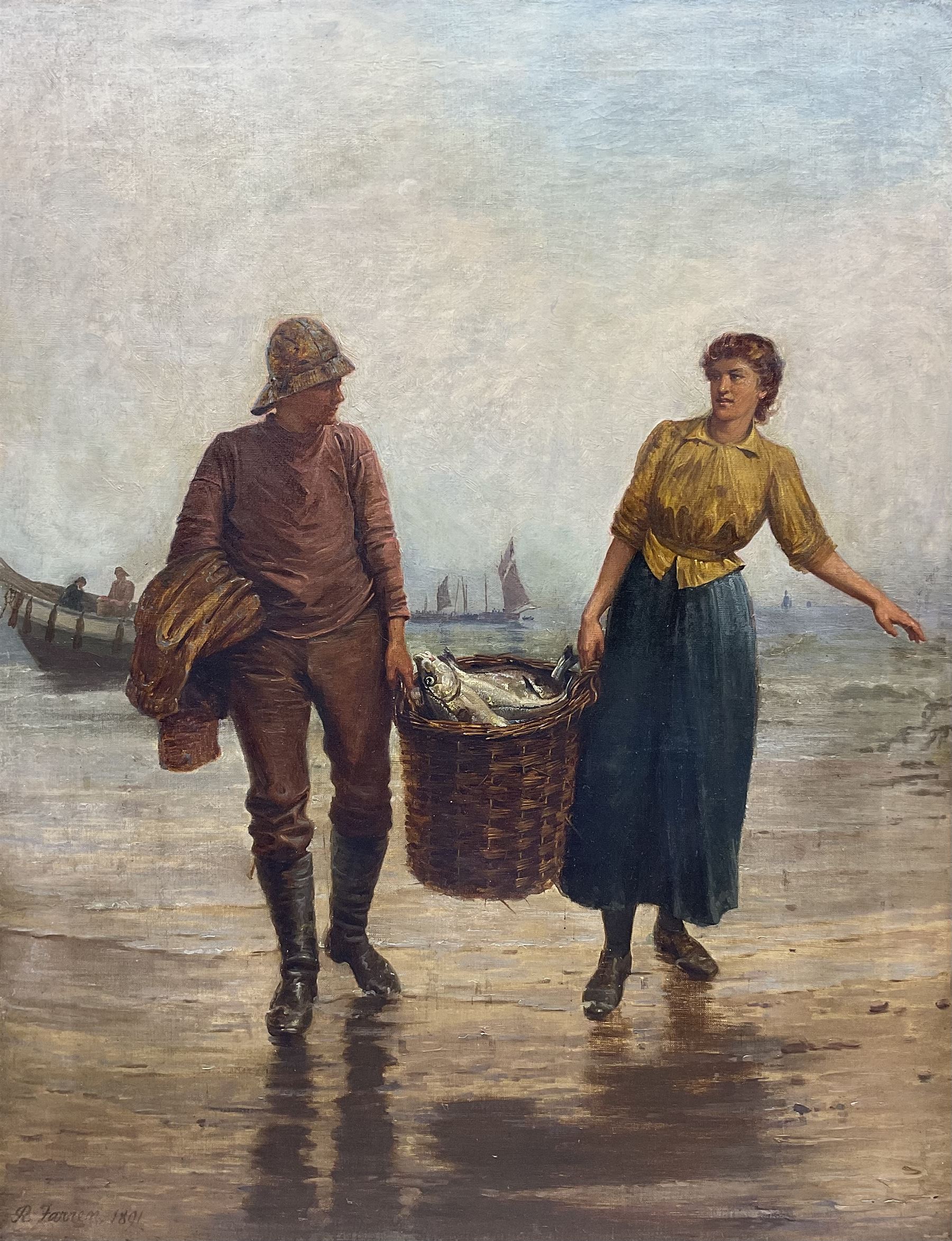 Robert Farren (British 1832-1912): Heading Home with the Catch, oil on canvas signed and dated 1891, 90cm x 70cm 
Provenance: private collection, purchased Bearnes Hampton & Littlewood 13th July 2011 Lot 370