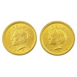 Two Persia (Iran) Mohammed Reza Shah 1 Pahlavi gold coins, 1945-1979               