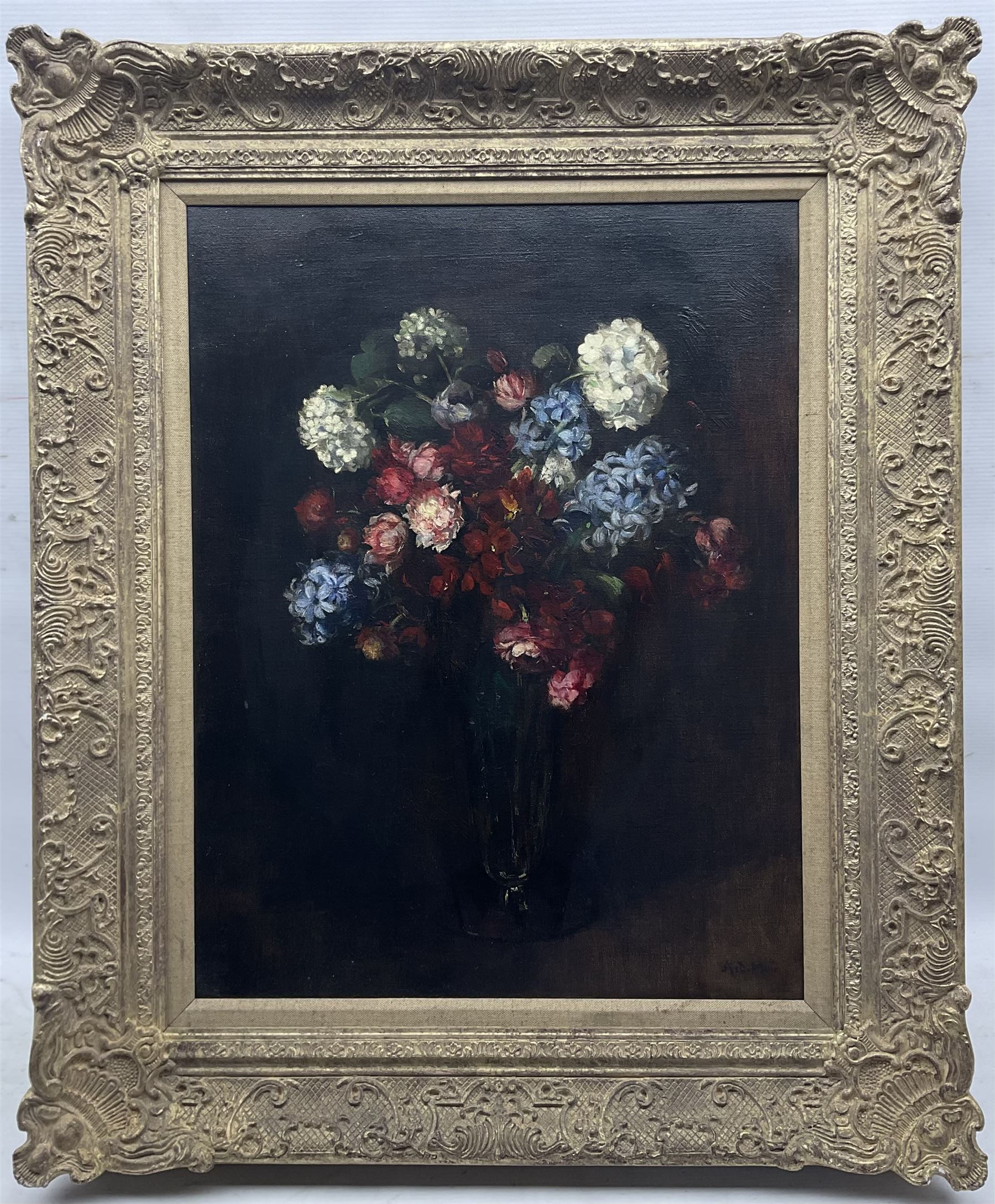 Anne Davidson Muir (Scottish 1875-1951): Still Life of Flowers in a Glass Vase, oil on canvas signed 54.5cm x 42cm 