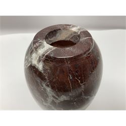 Red marble vase, of baluster form, H18cm