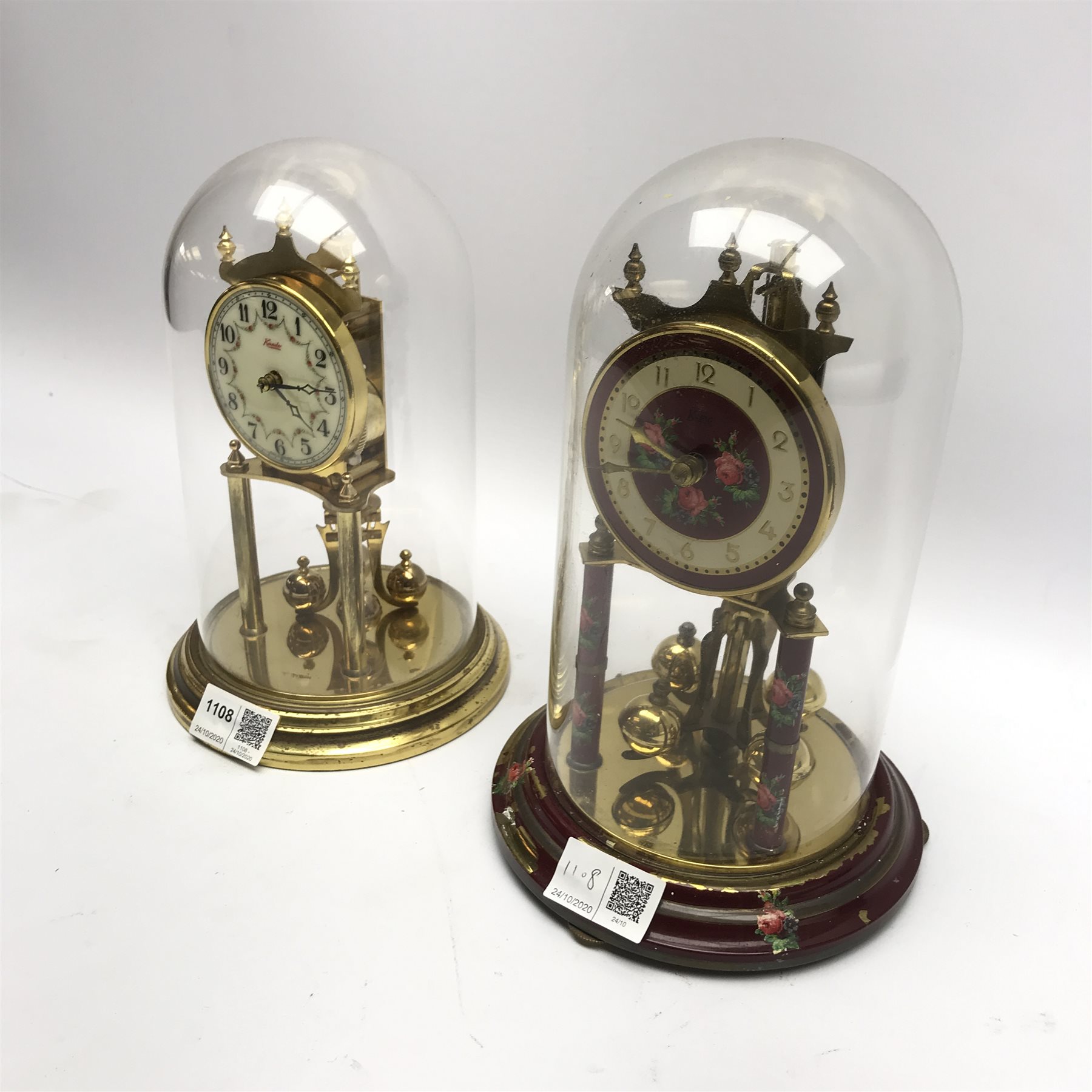Late 20th century Kundo anniversary clock with enamel Arabic dial decorated with floral garlands